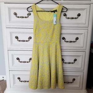 NWT Brixon Ivy Yellow & Gray Textured Floral Fit & Flare Dress - Size Small